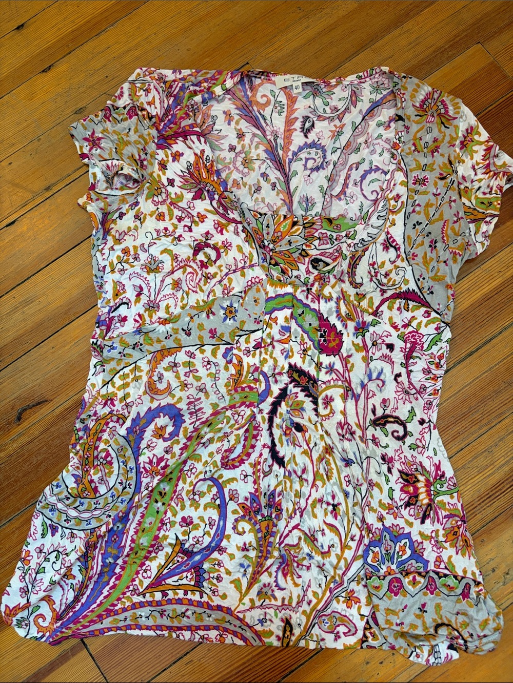 ETRO Women’s Cap Sleeve V-Neck Paisley Tee - Multicolor